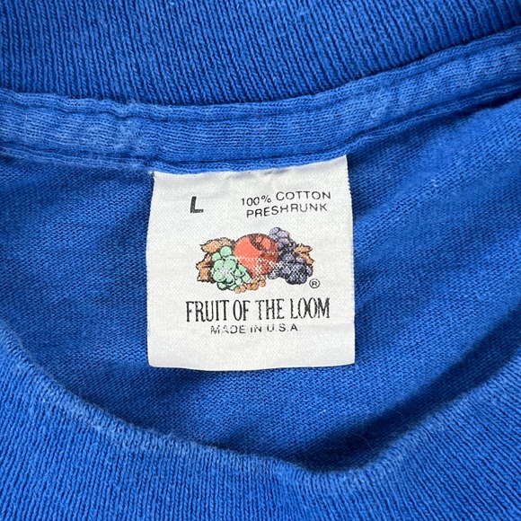 Vintage Blue Selvedge T-Shirt Adult Large Blank Pocket Fruit Of The Loom USA 80s - Picture 7 of 11